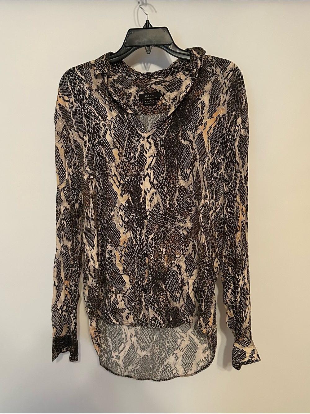 Zara Snake Print Long Sleeve Blouse - Brown/Black/Cream